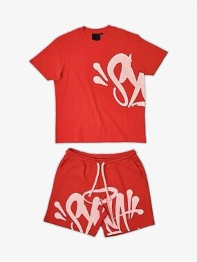 Red Graphic Tee & Drawstring Shorts Set